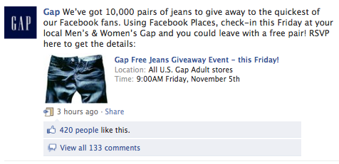 Gap promoting its Facebook Places Campaign Gap Facebook Promo